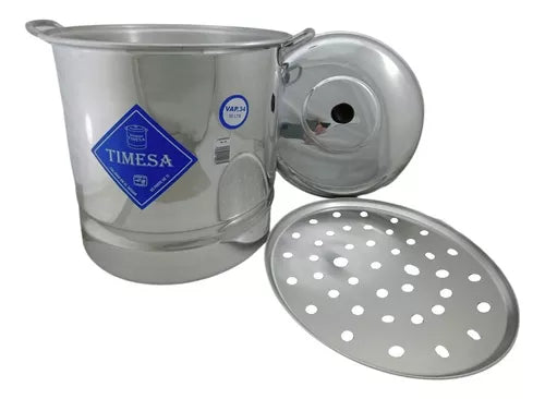 Vaporera Olla Recta de Aluminio con Triple Fuerte de 30 litros de 34 cm Timesa