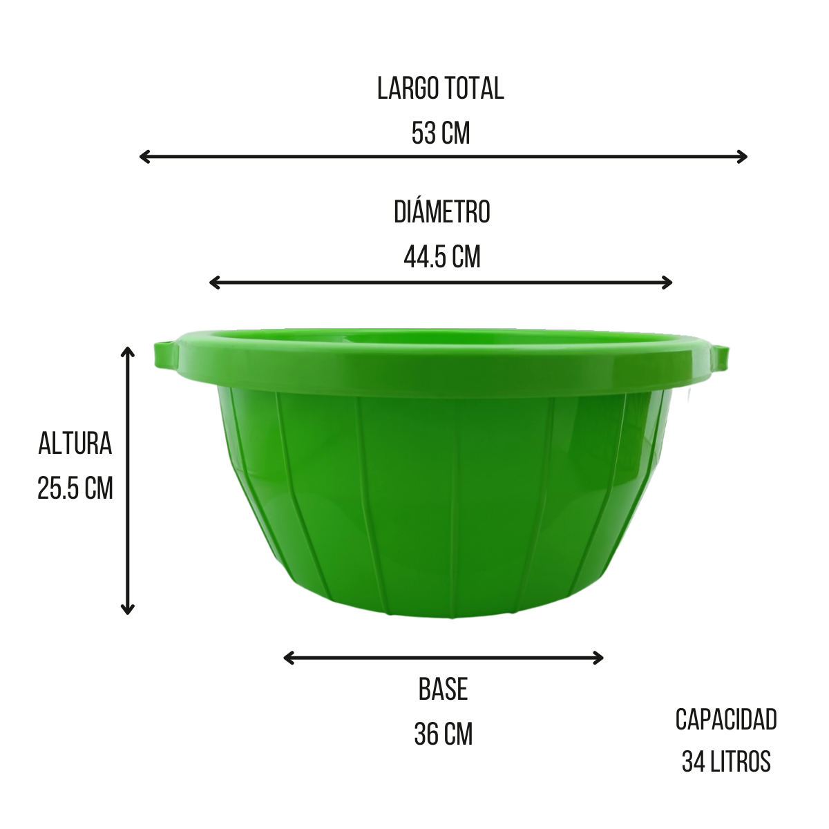 Palangana Tina Grande de Plástico con Asas de 34 Litros Número 3 Plasvic