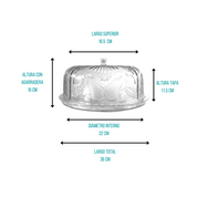 Panera Pastelera Grande con Tapa de Plástico Tipo Cristal Decorado 36.5 cm