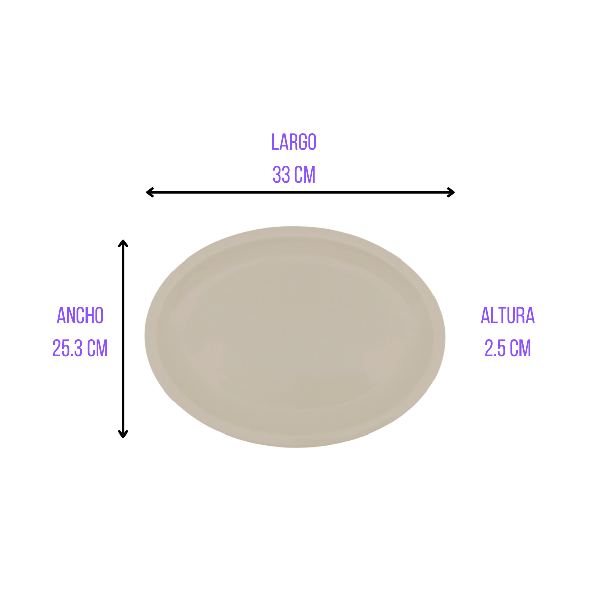 Platón Ovalado Grande 34 cm 13.3'' de Melamina Resistente tipo Plástico Beige Tavola