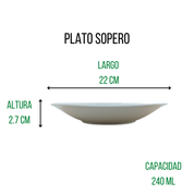 Plato Hondo Sopero Elegante 280 ml 22 cm de Loza Blanco Antartic Santa Anita