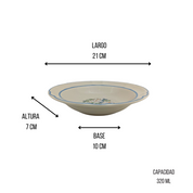 Plato Hondo Sopero Clásico Elegante 21 cm 320 ml de Loza tipo Cerámica Victoria Santa Anita