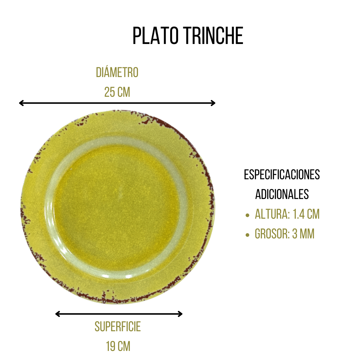 Plato Trinche Redondo 25 cm Melamina tipo Plástico Amarillo Enayel Vintage Tab and Kit