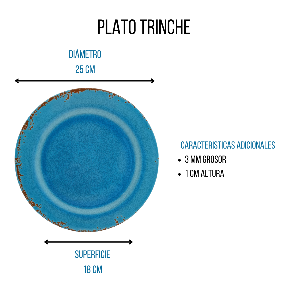 Plato Trinche Redondo 25 cm de Melamina tipo Plástico Azul Enablu Vintage Tab and Kit