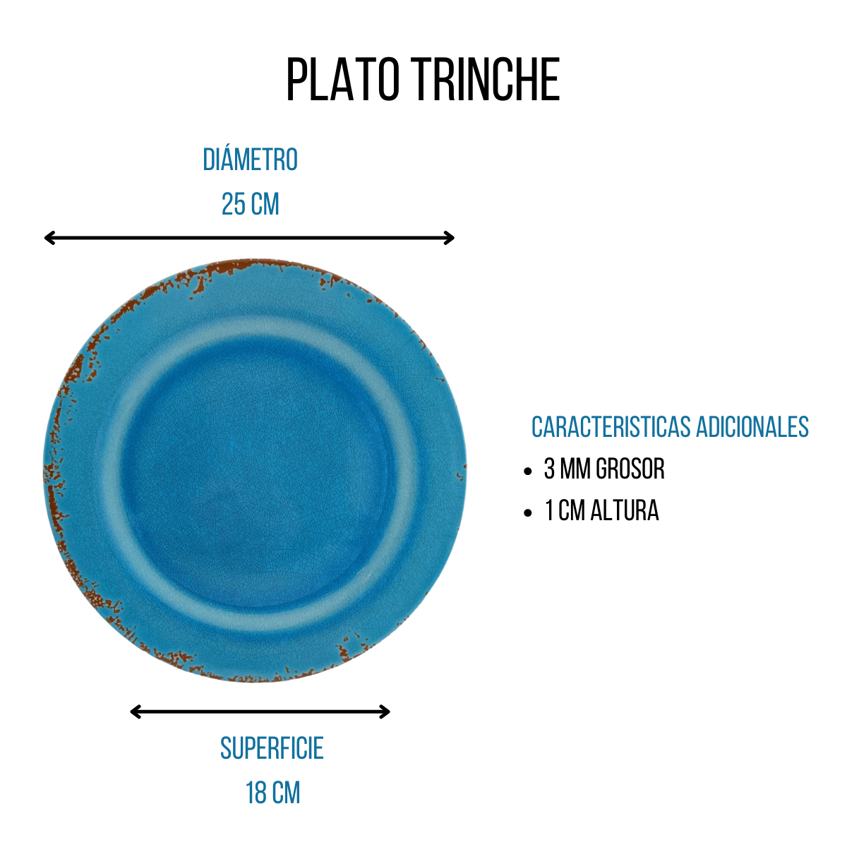 Plato Redondo de 25 cm ideal para platos fuertes, modelo Enablu Vintage. Tab and Kit