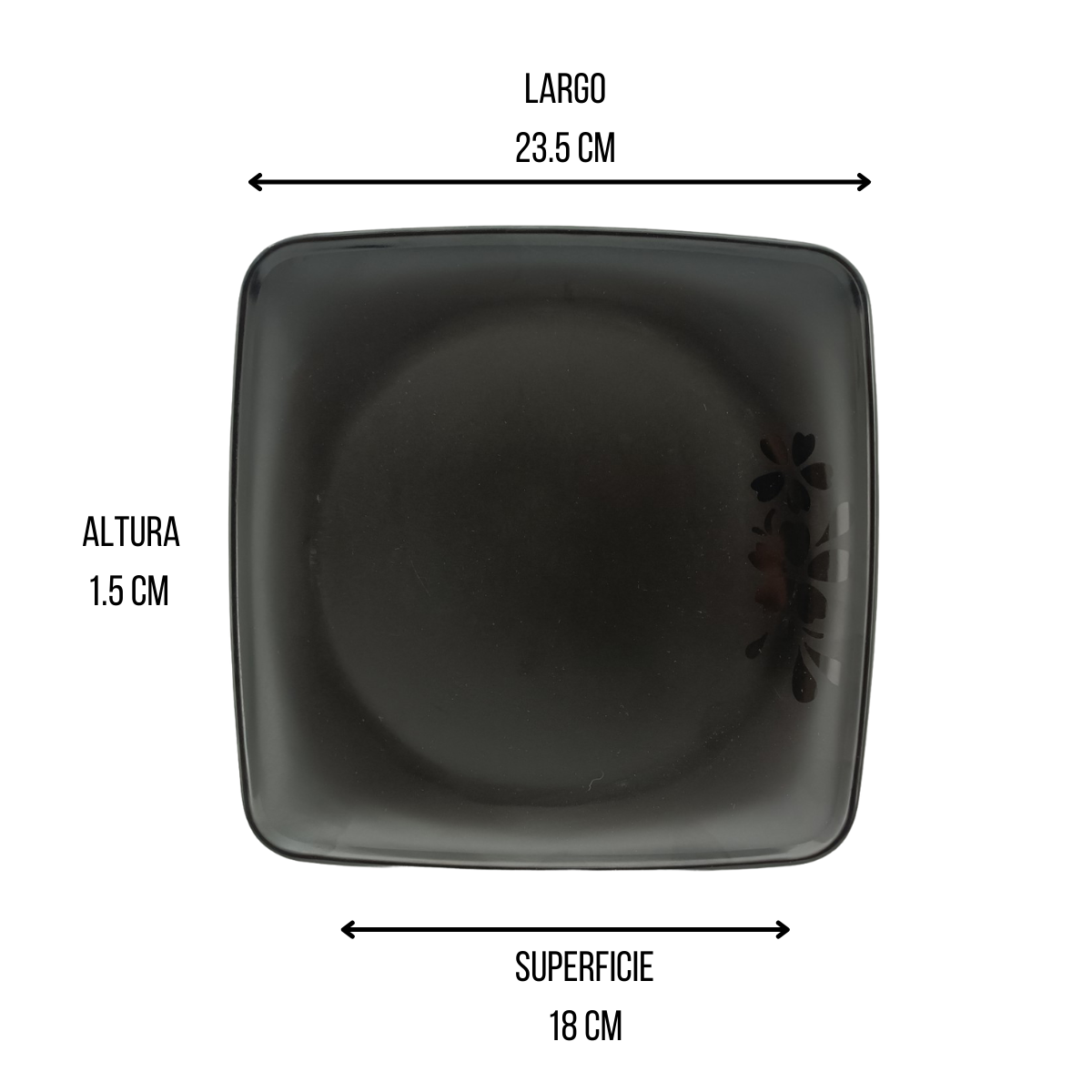 Plato Cuadrado Negro Trinche, hecho de Melamina gruesa de 23.5 cm. Anforama