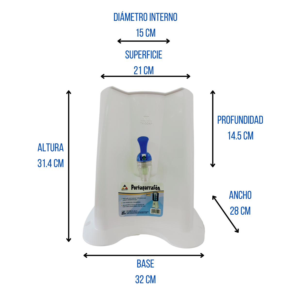 Porta Garrafón con Dispensador de Plástico Resistente 31.4 cm Blanco Anforama