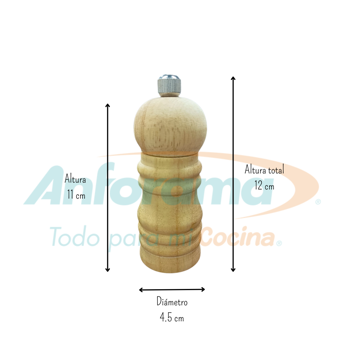 Molino de madera chico especiero para sal y pimienta manual 11 cm Metaltex