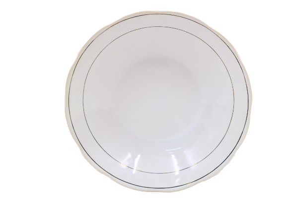 Plato Hondo Sopero de 23 cm 360 ml de Loza tipo Cerámica Blanco con Filo Plateado Tab and Kit