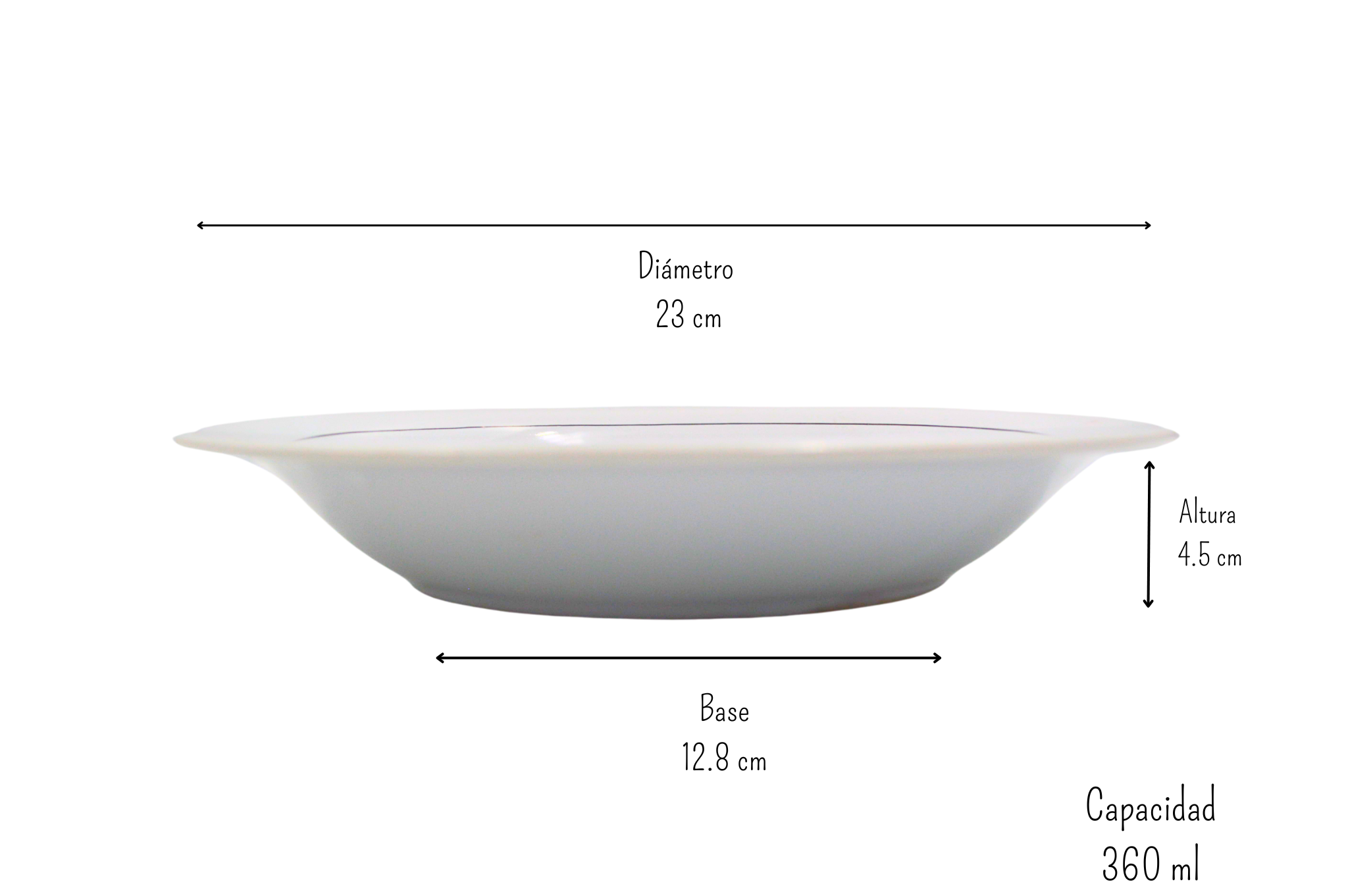 Plato Hondo Sopero de 23 cm 360 ml de Loza tipo Cerámica Blanco con Filo Plateado Tab and Kit