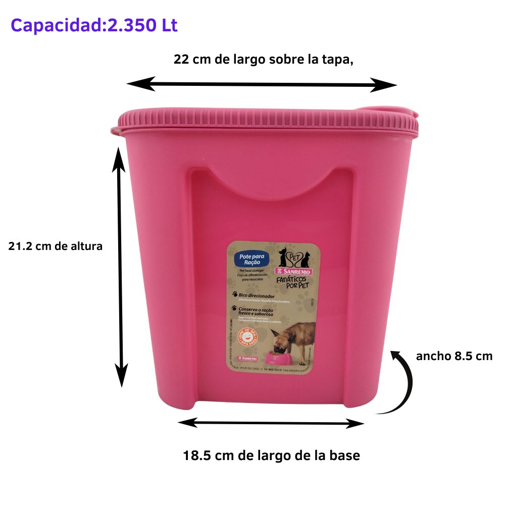 Porta Croquetas de Plástico con Tapa Despachadora 2.350 litros 21.2 cm Rosa San Remo