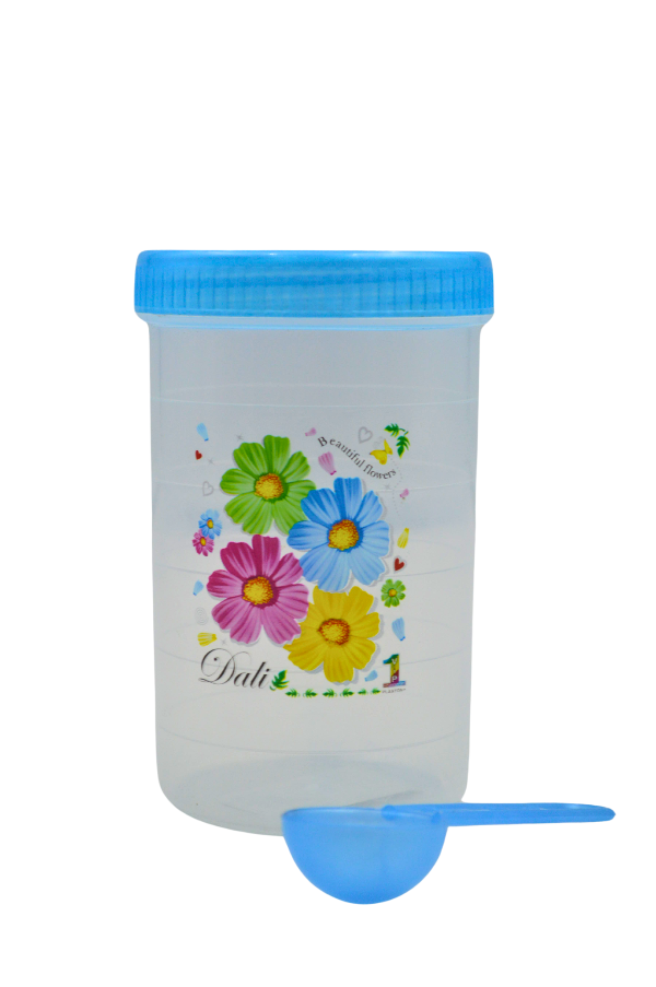 Juego de 3 Recipientes Chicos Redondos de Plástico 250 ml con Tapa y Cuchara Flores Tab and Kit