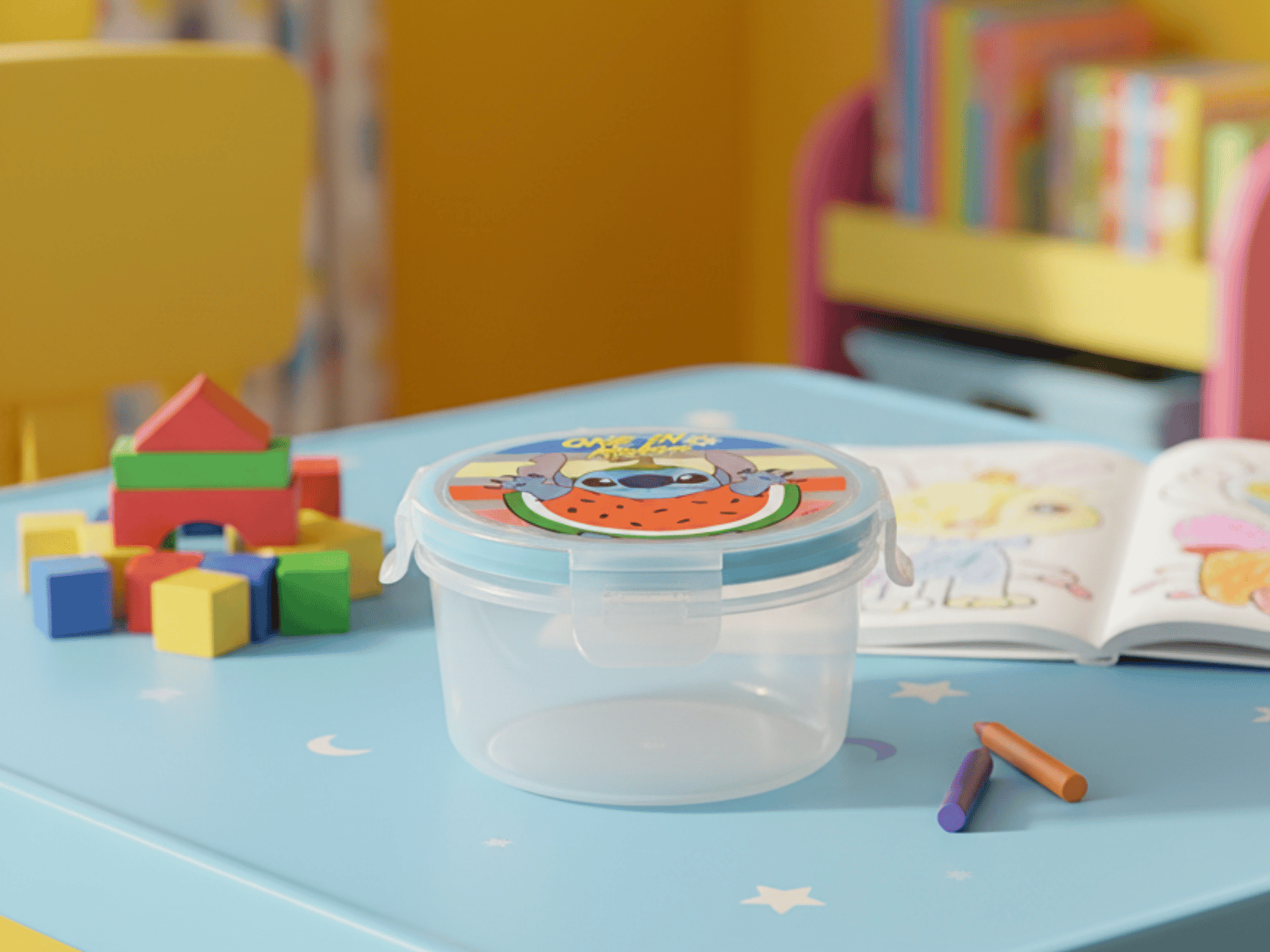 Recipiente Redondo de Plástico con Tapa Clip Infantil Stitch 97041 Andrómeda