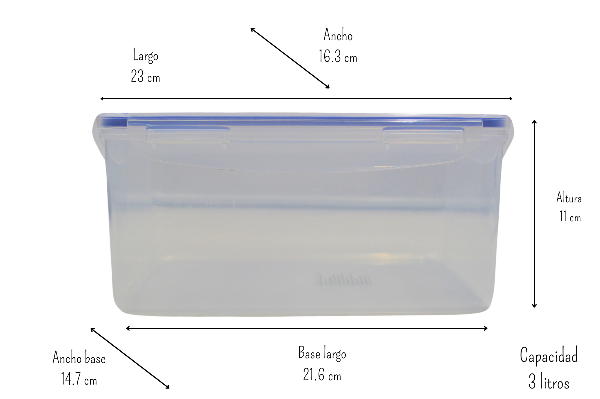 Recipiente Hermetico Rectangular 3 litros de Plástico con Tapa de Broche Good & Good
