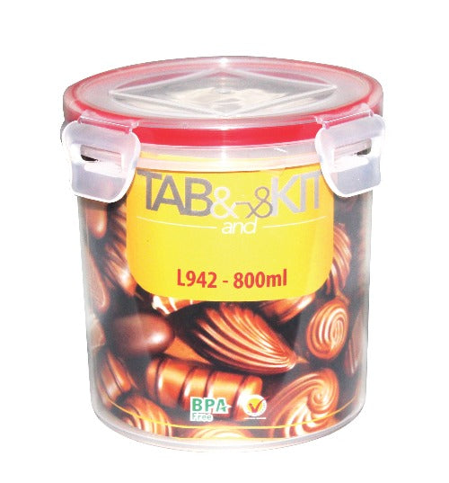 Recipiente Redondo Hermético de 800 ml de Plástico con Tapa de Broche Tab and Kit