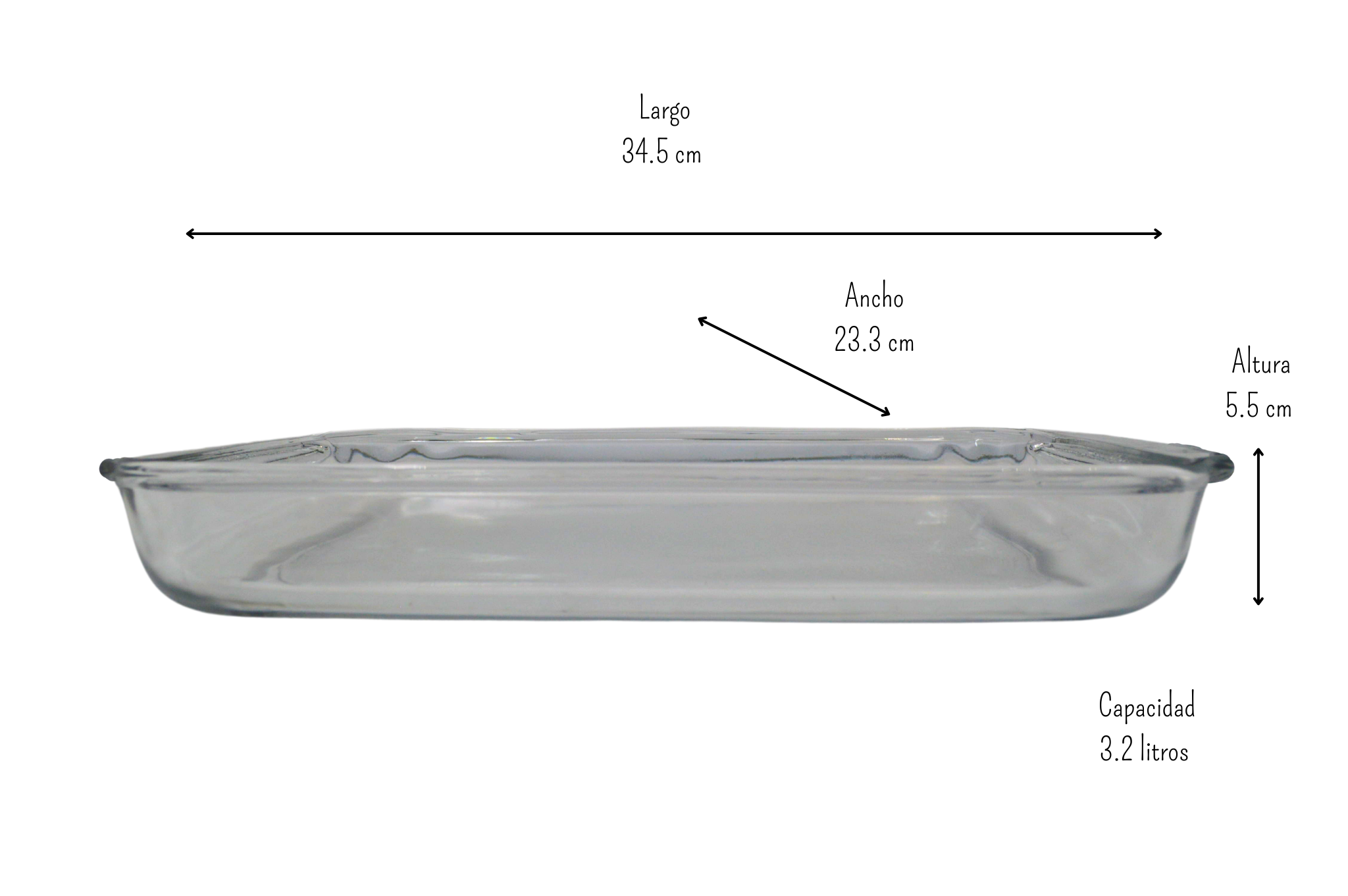 Refractario Bandeja Rectangular de Vidrio Resistente de 3.2 Litros Crisa Lunita