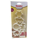 Juego de 6 Cortadores de Plástico para Repostería Galletas Blancos Decorados Metaltex