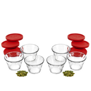 Set Juego de 6 Flaneras Chicas de 175 ml de Vidrio para Hornear con Tapa Roja Pyr O Rey