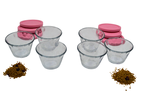 Set Juego de 6 Flaneras Chicas de 175 ml de Vidrio para Hornear con Tapa Rosa Pyr O Rey