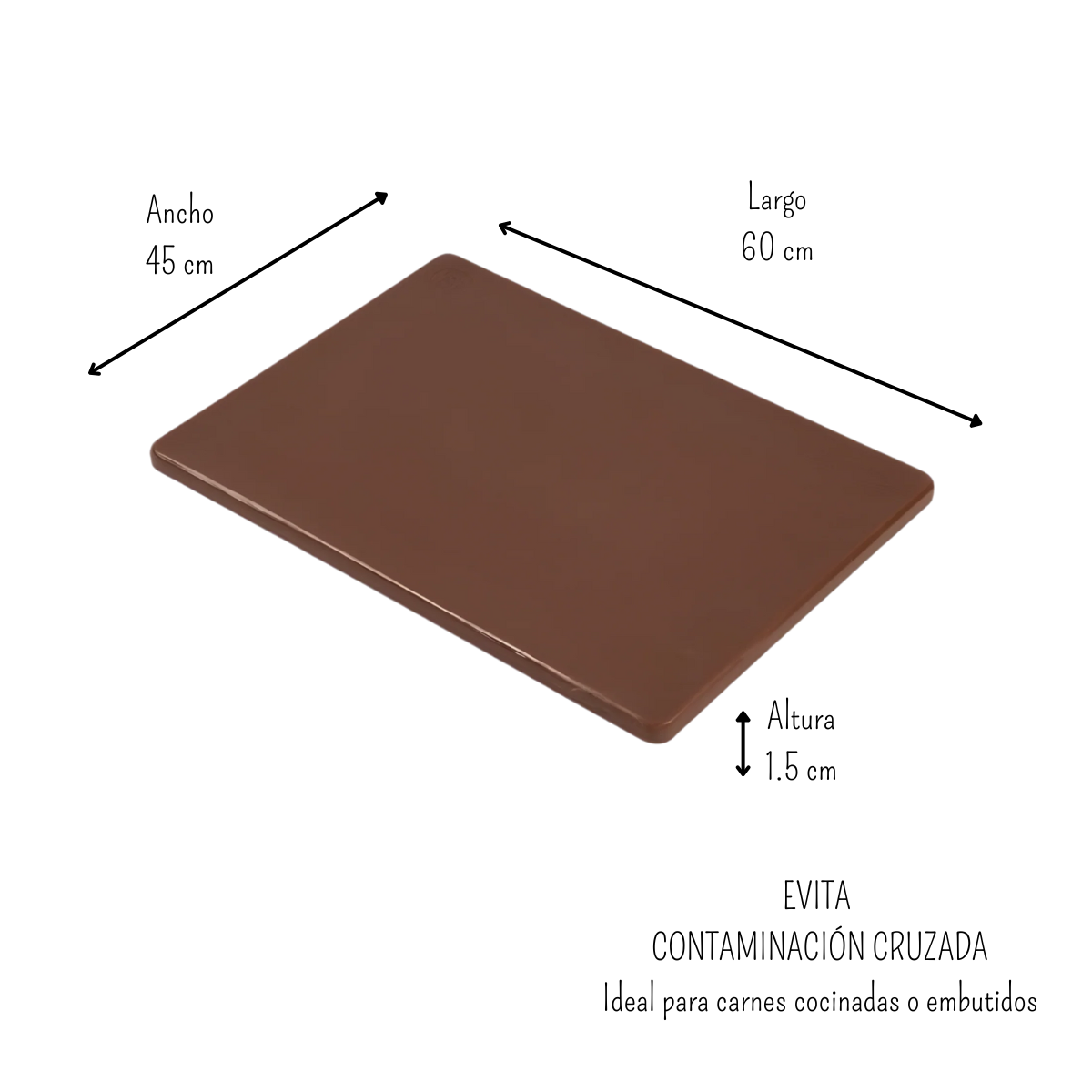 Tabla para Picar de Polietileno Color Café de 60x45x1.5 cm DS303C Buffetware