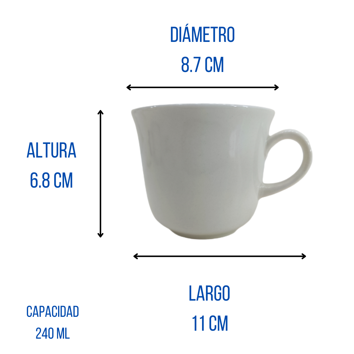 Taza para Café de 240 ml de Loza tipo Cerámica Blanca Cálida Nevada Corona