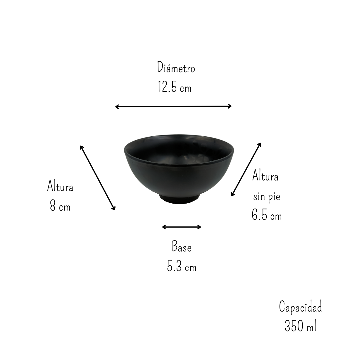 Tazón Chico Sopero de Melamina Gruesa de 350 ml 12.5 cm Negro Mate Anforama