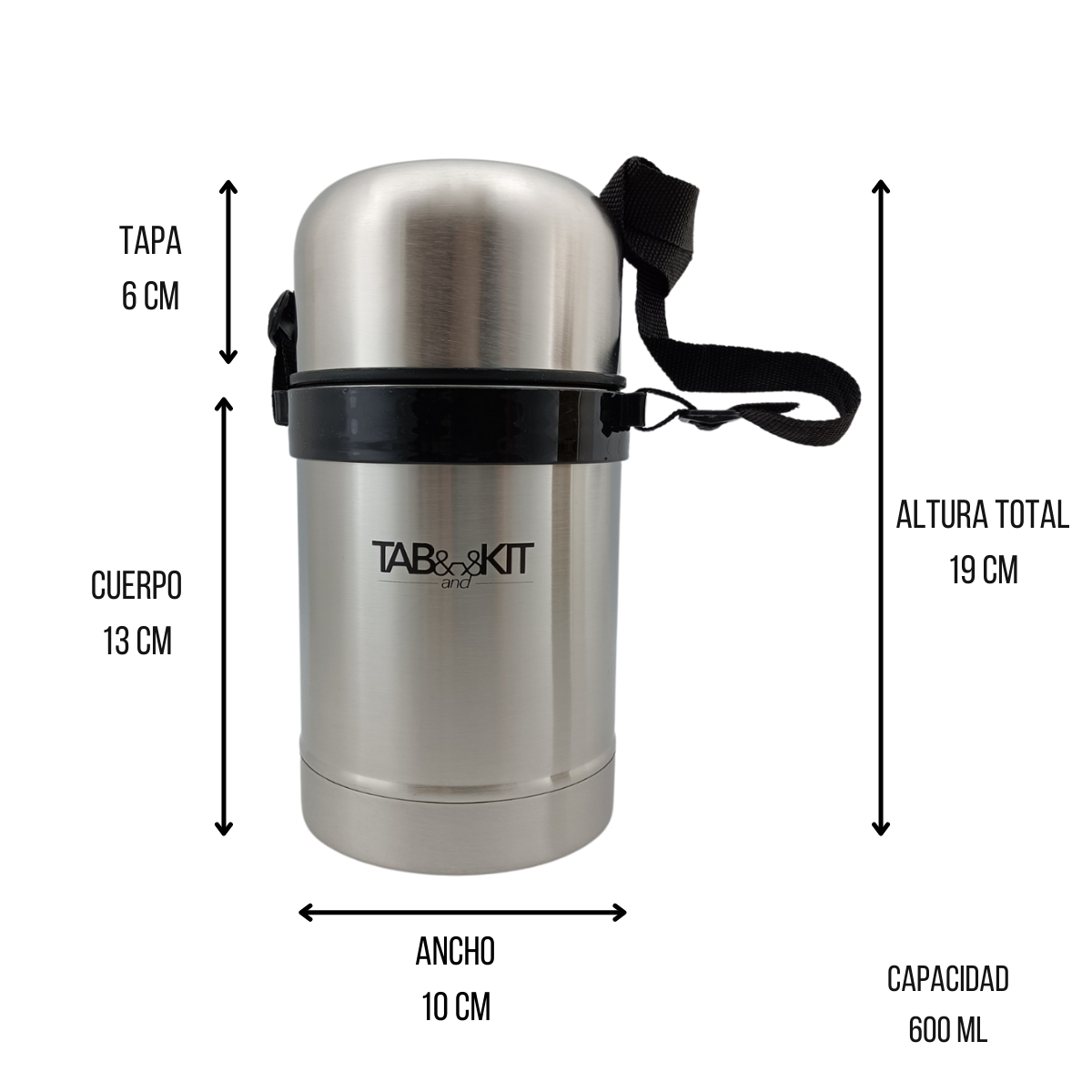 Termo para Comida de 600 ml de Acero Inoxidable con Correa Tab and Kit