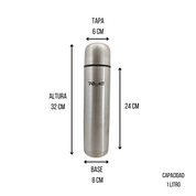 Termo de 1 Litro de Acero Inoxidable Elegante Plateado con Taparrosca Tab and Kit