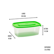 Recipiente Rectangular 3.5 Litros ded Plástico con Tapa Varios Colores Cubasa 581