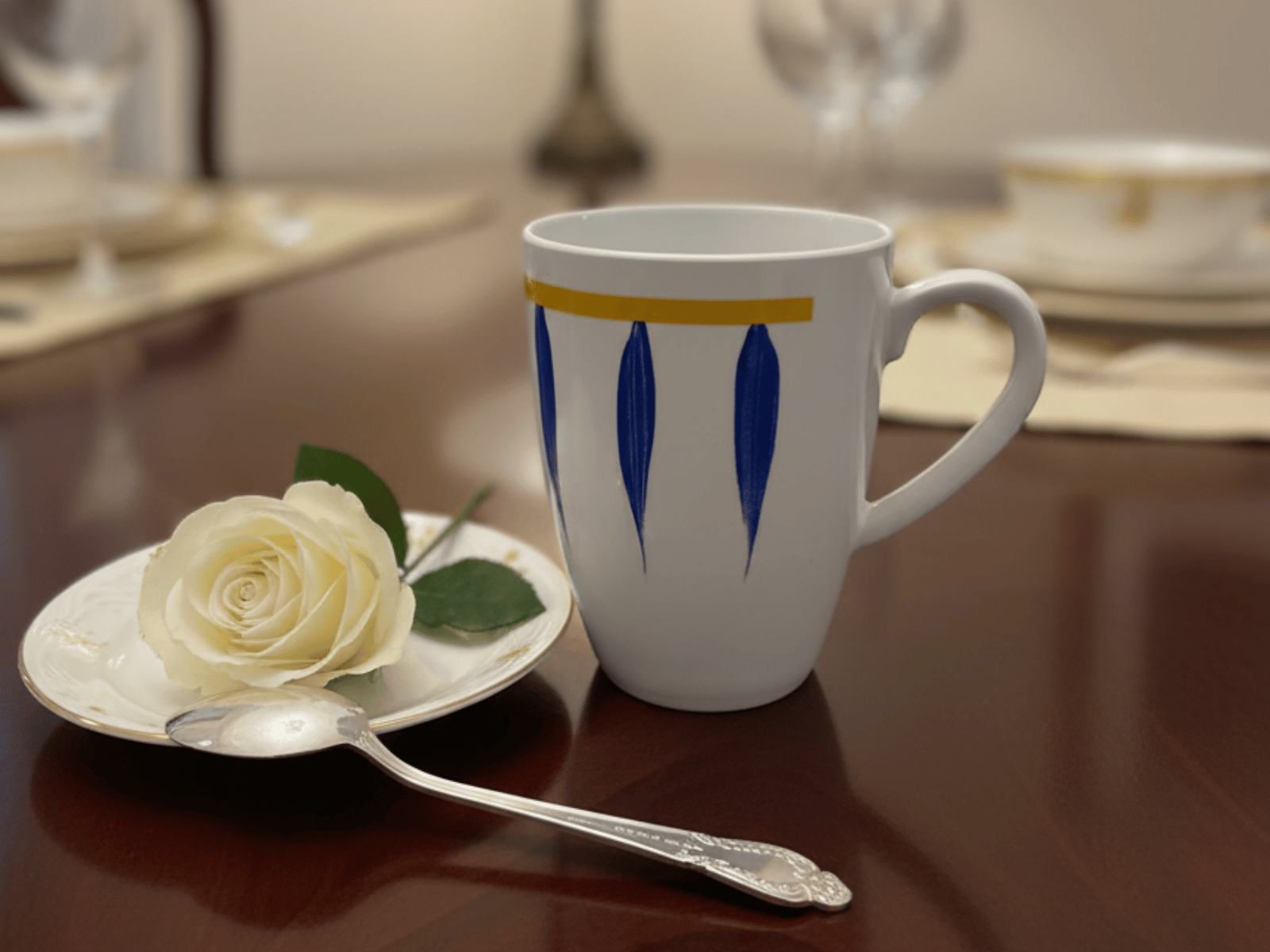 Taza Alta Tarro de Melamina Resistente tipo Plástico Plumas Azules TKM126 Tab and Kit