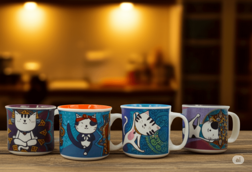 Taza Tarro Jumbo de 470 ml de Porcelana Resistente Apta Microondas Gatos Michis Kawaii Yoga AM93-002