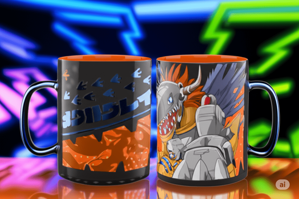 Taza Tarro Jumbo de 520 ml de Porcelana Metálica Digimon Anime Licencia MBIG-DMON-01