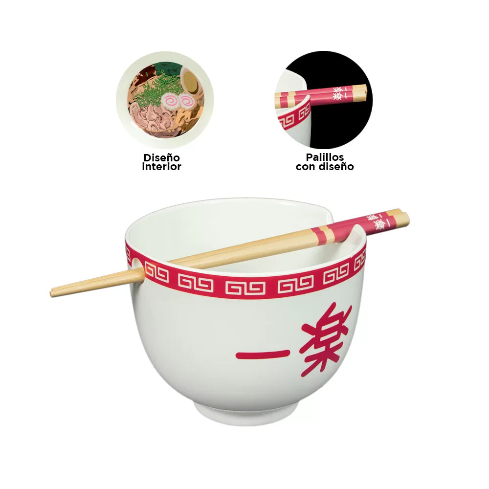 Tazón Bowl de 591 ml Porcelana con Palillos Naruto Comiendo Ramen Anime Licencia BWL-NS-04