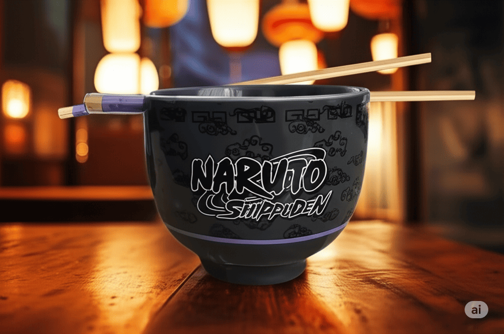 Tazón Bowl de 591 ml Porcelana con Palillos Naruto Sasuke Shipudden Anime Licencia BWL-NS-06