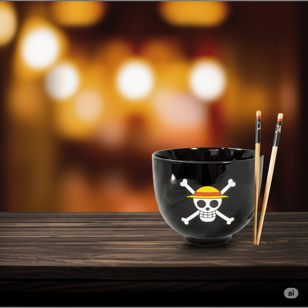 Tazón Bowl de 591 ml Porcelana con Palillos One Piece Calavera Anime Licencia BWL-OP-01