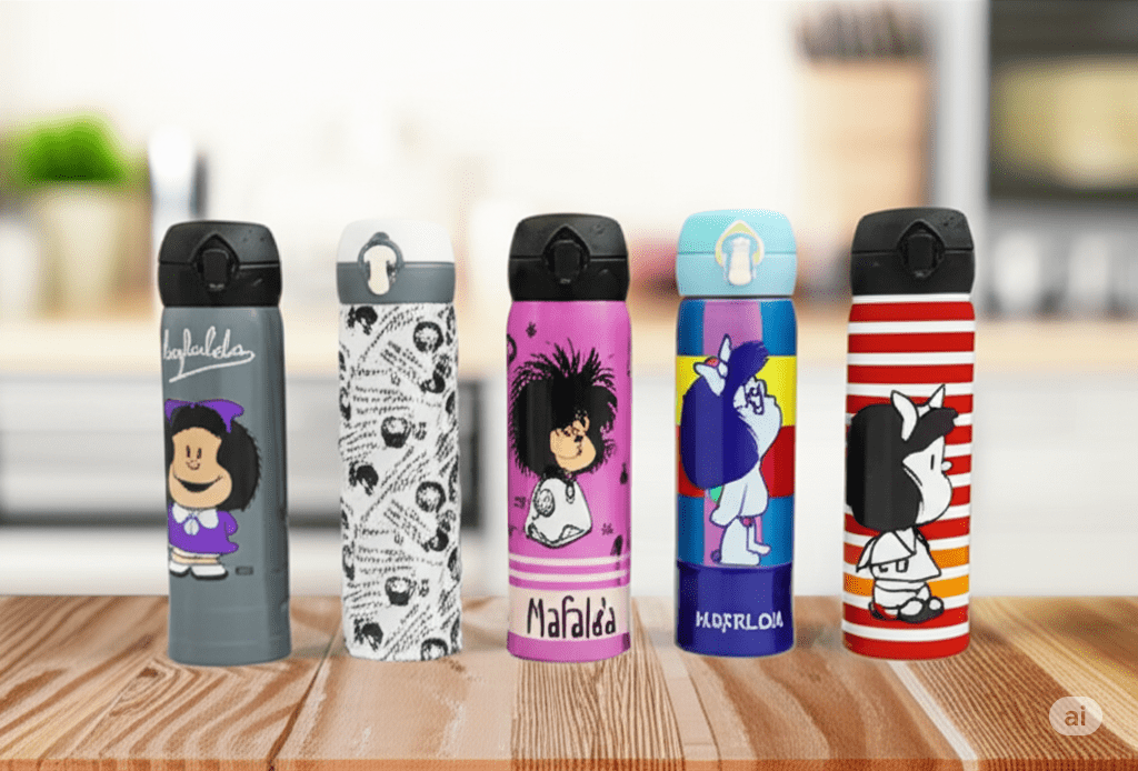 Termo con Tapa Automática de 410 ml de Acero Inoxidable Mafalda Quino Cómic AM42-008 Licencia