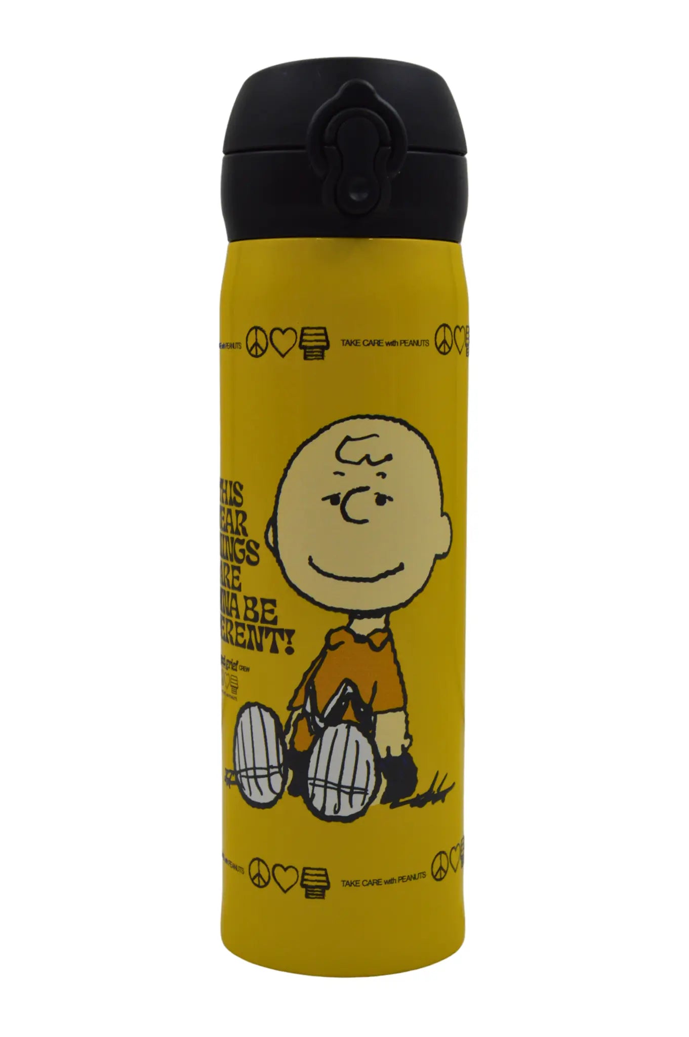 Termo con Tapa Automática de 410 ml de Acero Inoxidable Snoopy Charlie Peanuts AM42-009 Licencia