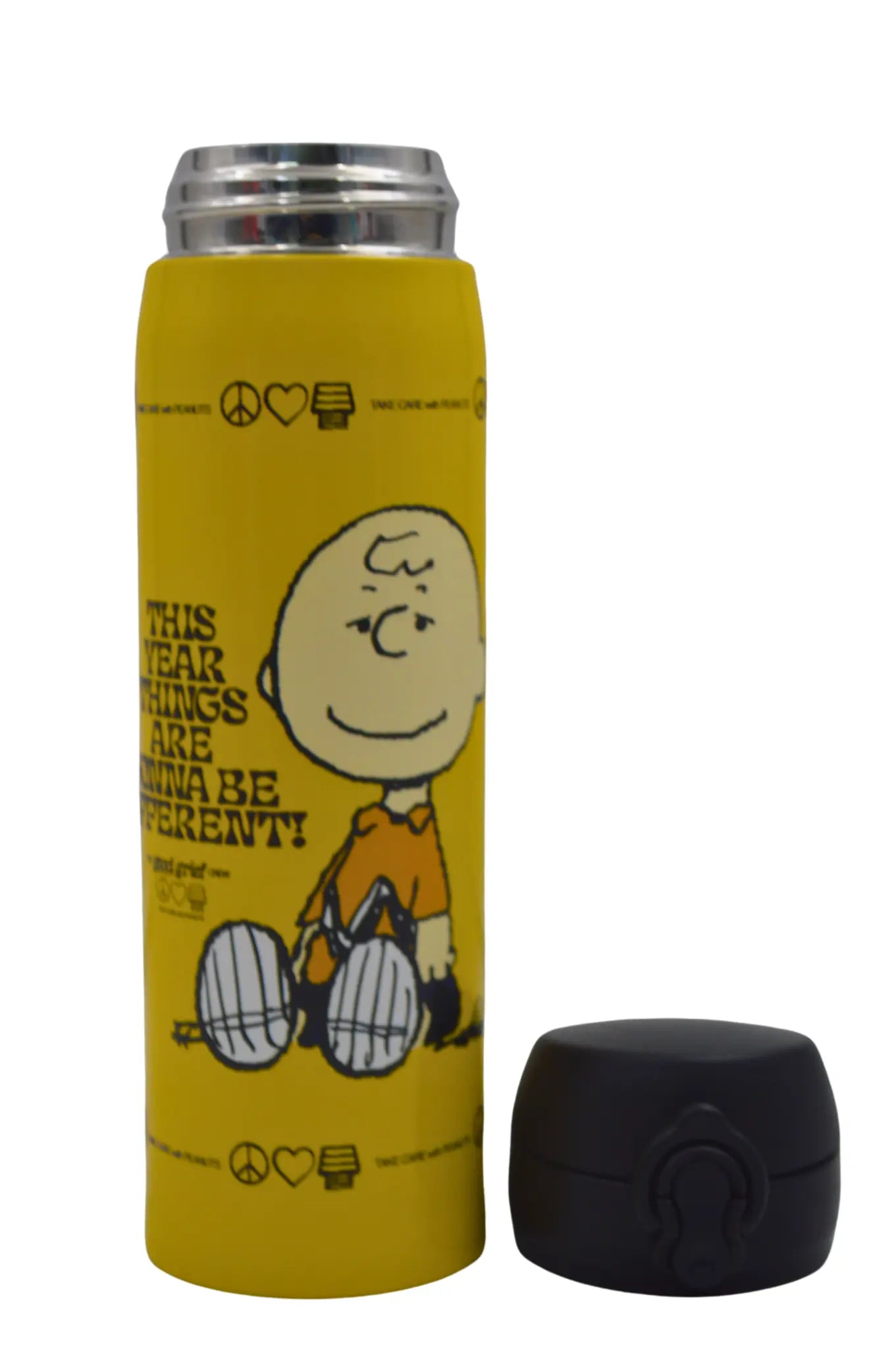 Termo con Tapa Automática de 410 ml de Acero Inoxidable Snoopy Charlie Peanuts AM42-009 Licencia