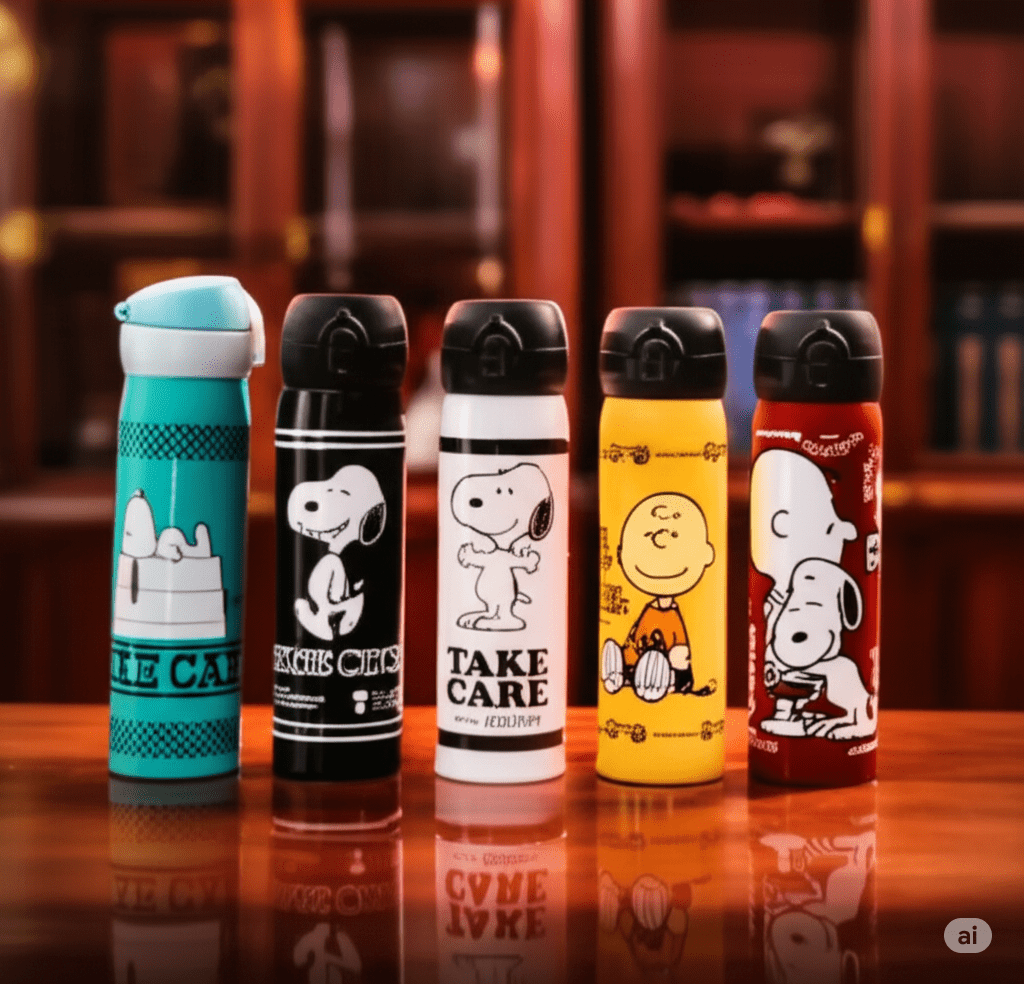 Termo con Tapa Automática de 410 ml de Acero Inoxidable Snoopy Charlie Peanuts AM42-009 Licencia