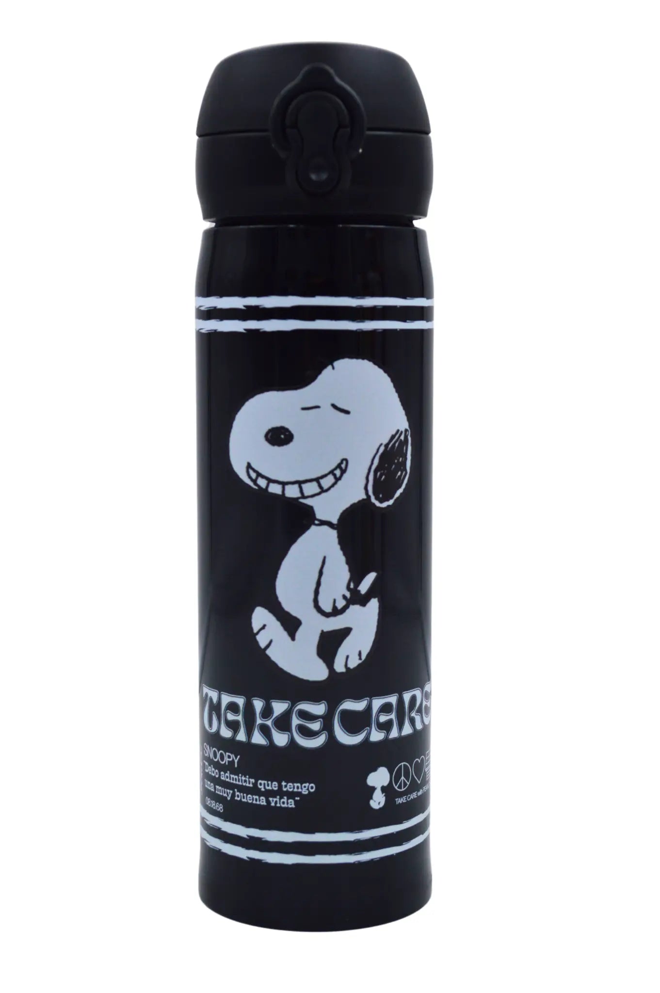 Termo con Tapa Automática de 410 ml de Acero Inoxidable Snoopy Charlie Peanuts AM42-009 Licencia