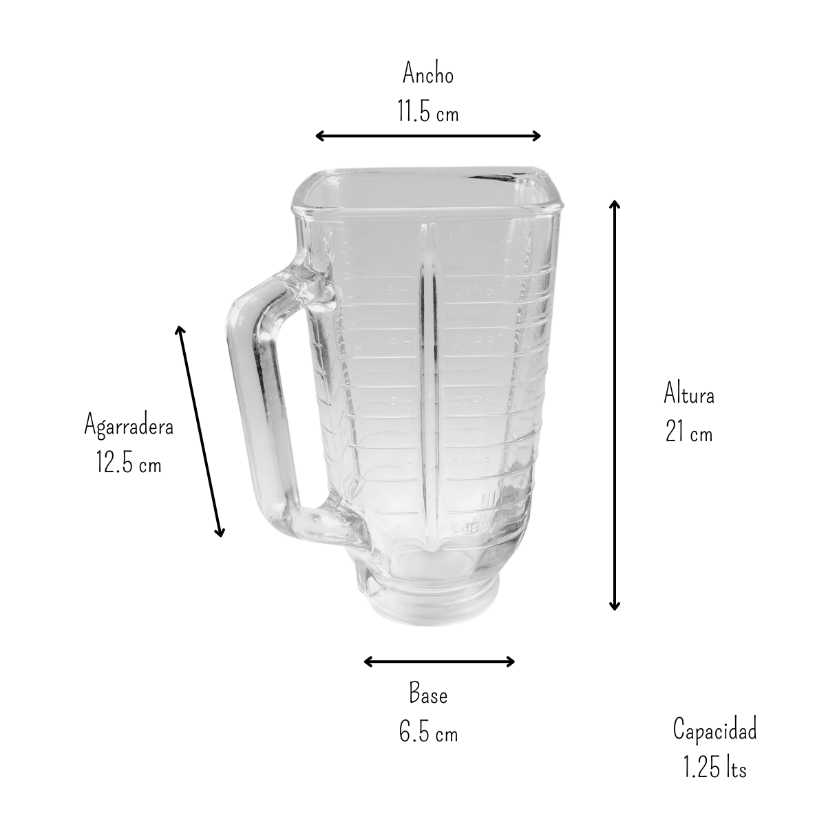 Vaso de Vidrio de 1.250 Litros para Licuadora tipo Oster Refacción Anforama