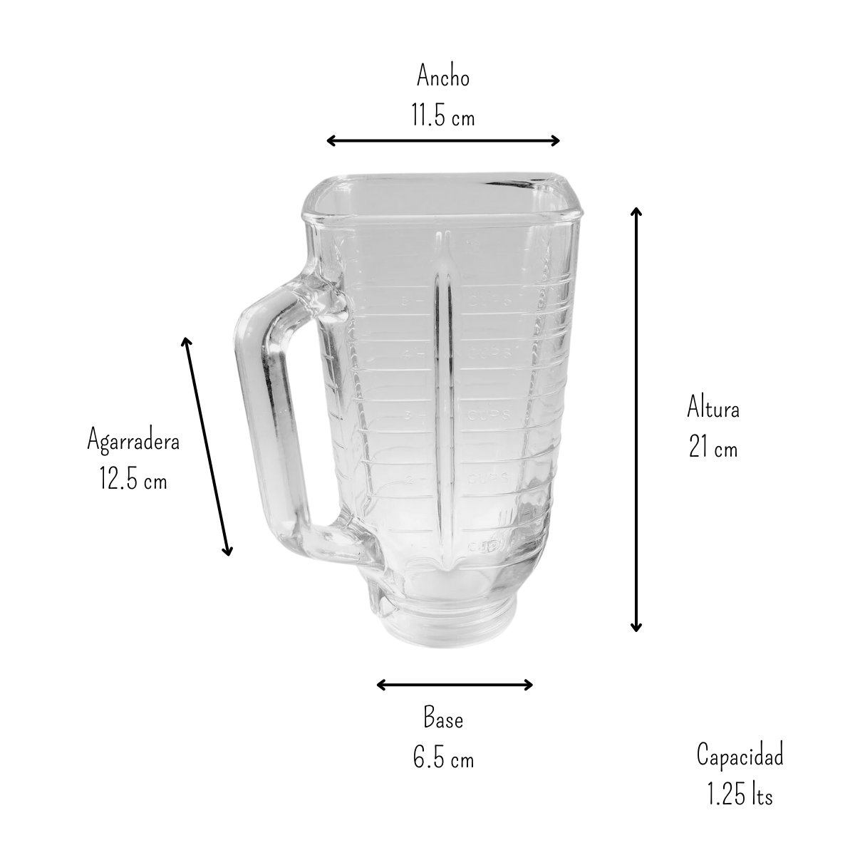 Vaso de Vidrio de 1.250 Litros para Licuadora tipo Oster Refaccion Anf ANFORAMA Todo para mi Cocina