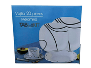 Vajilla Cuadrada Elegante de 20 piezas de Melamina TKM103 Tab and Kit