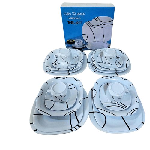 Vajilla Cuadrada Elegante de 20 piezas de Melamina TKM103 Tab and Kit