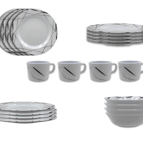 Vajilla Elegante de 20 piezas de Melamina Resistente tipo Plástico Líneas Gris Oscuro TKM119 Tab and Kit