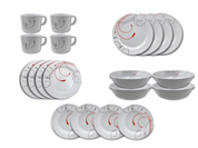 Vajilla Elegante de 20 piezas de Melamina Resistente tipo Plástico Líneas Rojas TKM111 Tab and Kit
