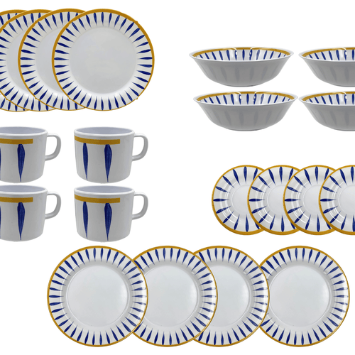 Vajilla Elegante de 20 piezas de Melamina Resistente tipo Plástico Plumas Azules TKM127 Tab and Kit