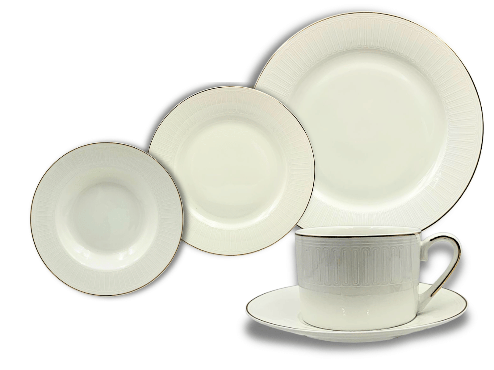 Vajilla Redonda Elegante de 20 piezas de Porcelana Color Blanco con Dorado TKVP002 Tab and Kit