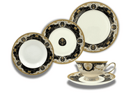 Vajilla Redonda Elegante de 20 piezas de Porcelana Color Negro con Dorado TKVP04 Tab and Kit