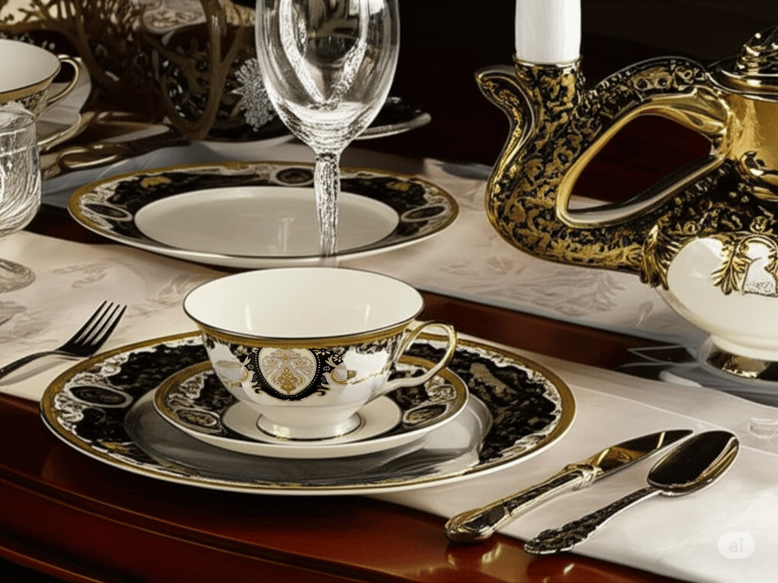 Vajilla Redonda Elegante de 20 piezas de Porcelana Color Negro con Dorado TKVP04 Tab and Kit